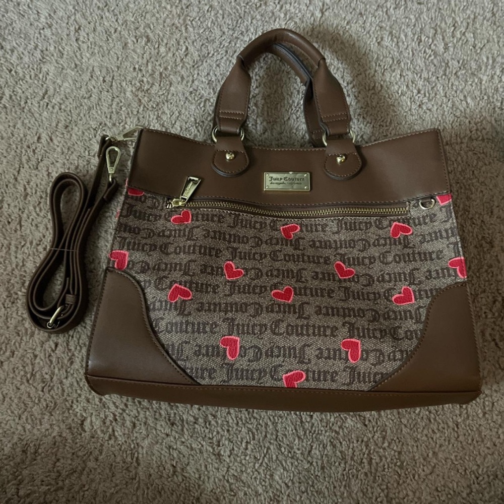 Juicy Couture Brown Tote with Red Heart Accents